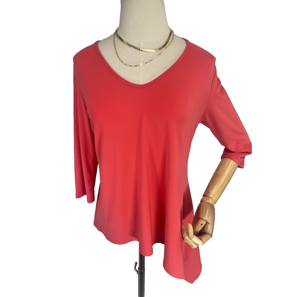 Clara Sun Woo Womens Coral Asymmetric Hem Top Size Small Stretch Artsy